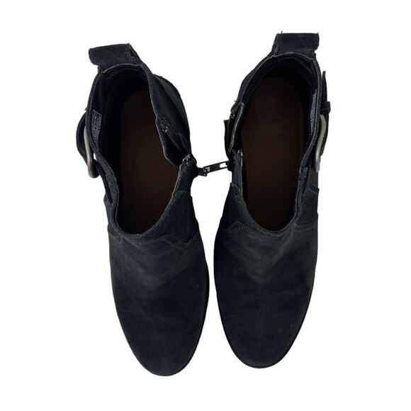 UGG Leahy Black Suede Leather Ankle Boots Stacked Block Heel Booties Size 9 - Picture 8 of 14